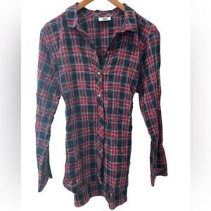 J Jill plaid button down shirt. Size Medium. Long too with a waist tie.